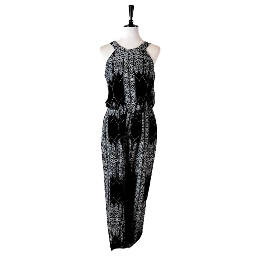 Charlotte Russe Jumpsuit Blouson Elastic Waist Tapered Leg Black White Women’s L